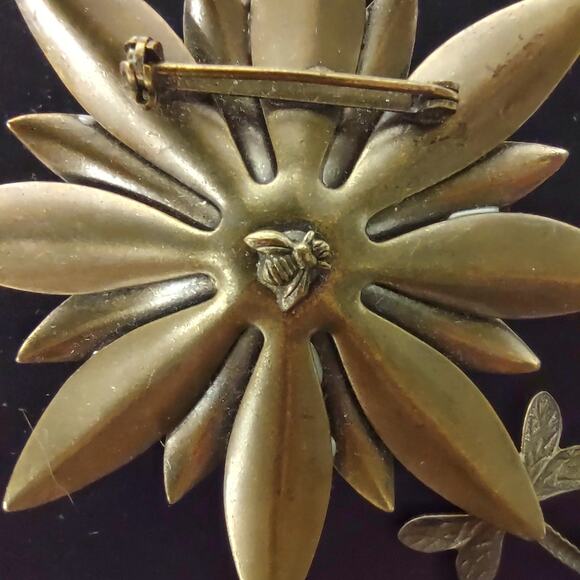 Floral & Dragonfly Brooch Enamel Encrusted Rhinestones Green Blue Flower Bee Pin - Picture 11 of 11